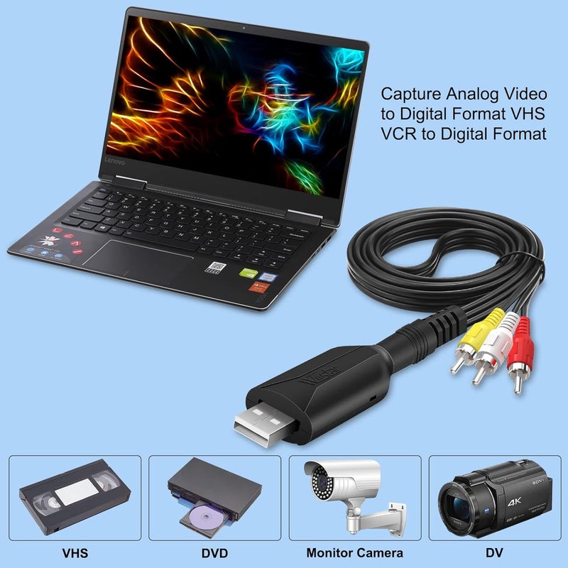 Wiistar USB Audio Video Capture Card VHS VCR to Digital Converter RCA AV to USB Video Capture Device Cable USB 2.0 Video Capture Card Video Grabber for Windows PC - Image 4